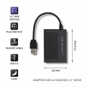 Obudowa Qoltec na dysk HDD/SSD 2.5" SATA3 | USB 3.0 | Czarna Obudowa Qoltec na dysk HDD/SSD 2.5" SATA3 | USB 3.0 | Czarna