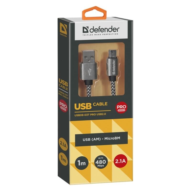 Kabel USB Defender AM-micro BM 1m 2,1A biało-czarny