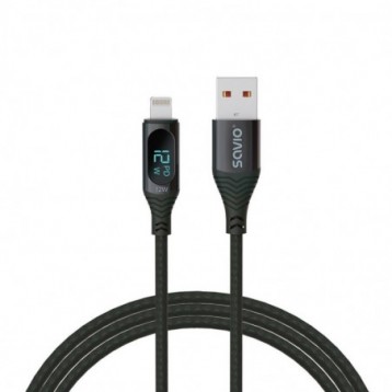 Kabel USB SAVIO CL-173, USB do Lightning, z wyświetlaczem cyfrowym, 1m, czarny Kabel USB SAVIO CL-173, USB do Lightning, z wyświetlaczem cyfrowym, 1m, czarny