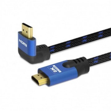 Kabel HDMI v2.1 Savio CL-147 1,8m, 8K, kątowy, OFC, niebiesko-czarny, złote końcówki Kabel HDMI v2.1 Savio CL-147 1,8m, 8K, kątowy, OFC, niebiesko-czarny, złote końcówki