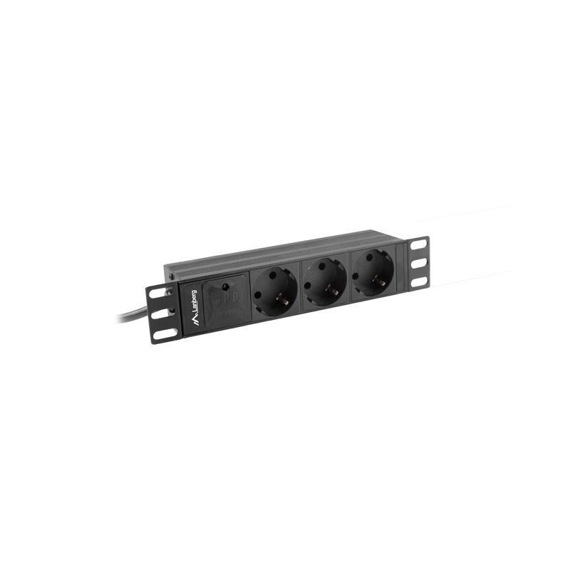 Listwa zasilająca Lanberg do szaf 10" 1U 16A PDU 3x Schuko 2m czarna