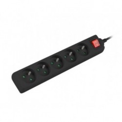 Listwa przedłużacz Lanberg 3m czarna 5x 230V PL, z wyłącznikiem, kabel wykonany z pełnej miedzi