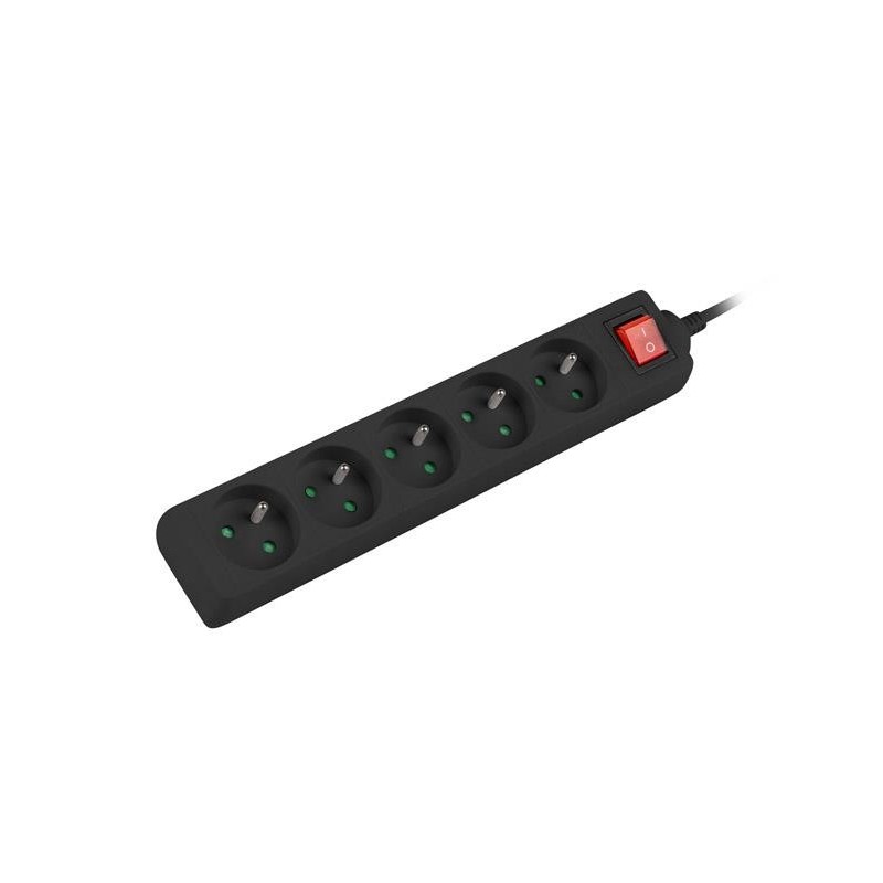 Listwa przedłużacz Lanberg 3m czarna 5x 230V PL, z wyłącznikiem, kabel wykonany z pełnej miedzi