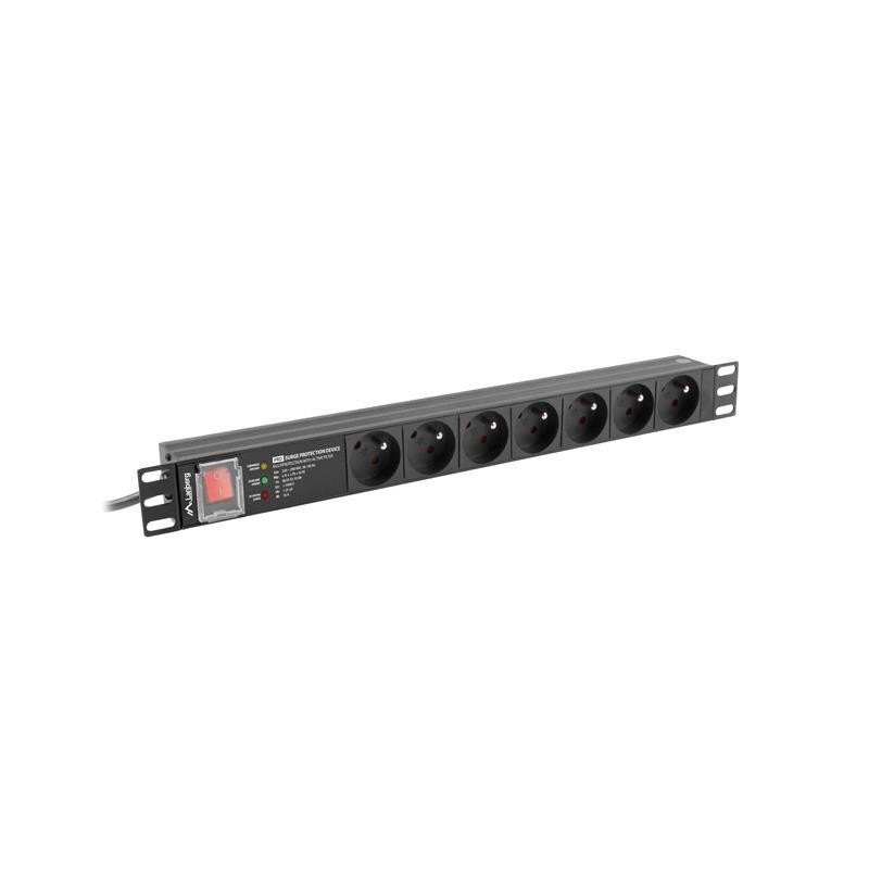 Listwa zasilająca Lanberg do RACK 19" 1U 16A PDU PRO 7x PL SPD-3MP 2m czarna
