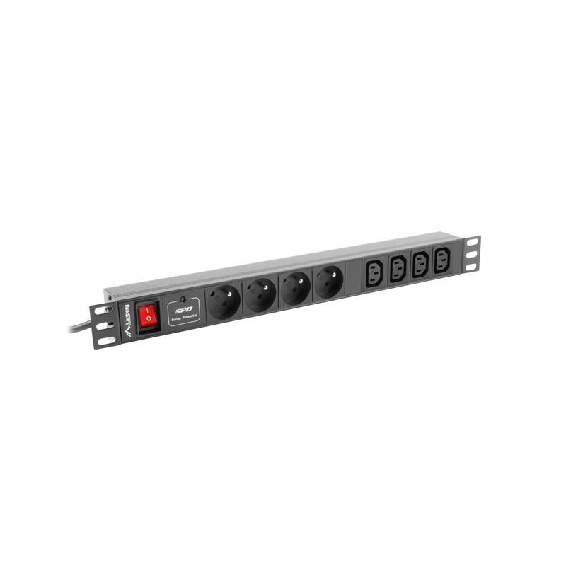 Listwa zasilająca Lanberg do RACK 1U 16A PDU 4x PL + 4x IEC C13 2m czarna