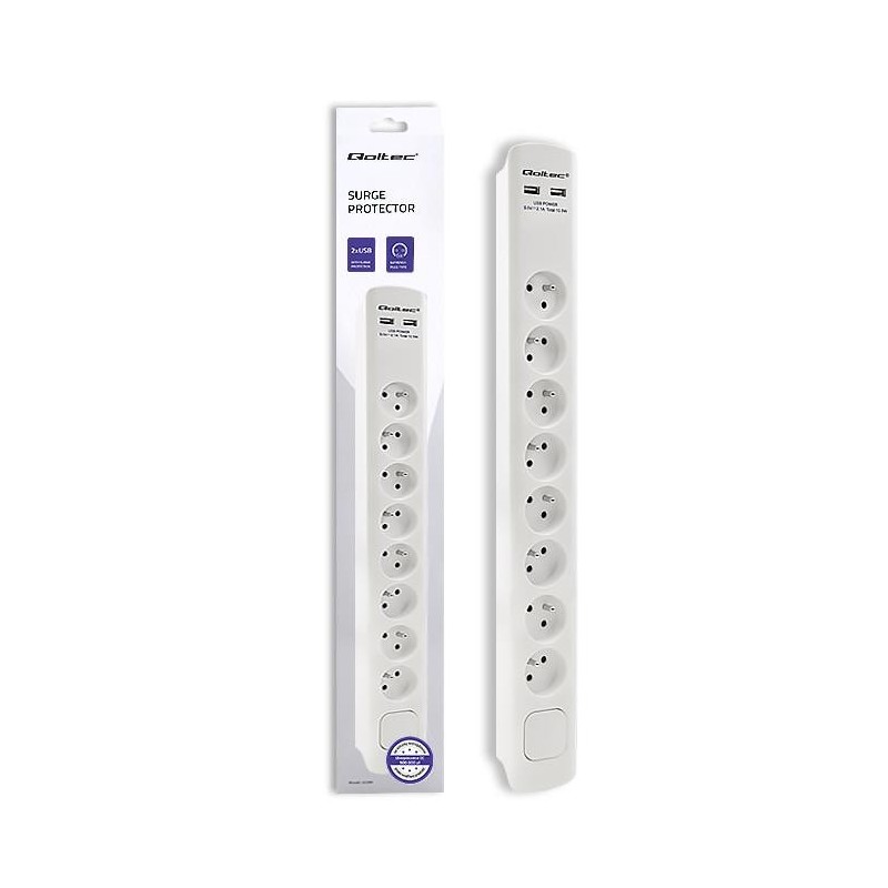 Listwa antyprzepięciowa Qoltec 8 gniazd | 2xUSB | 1.8m | Biała
