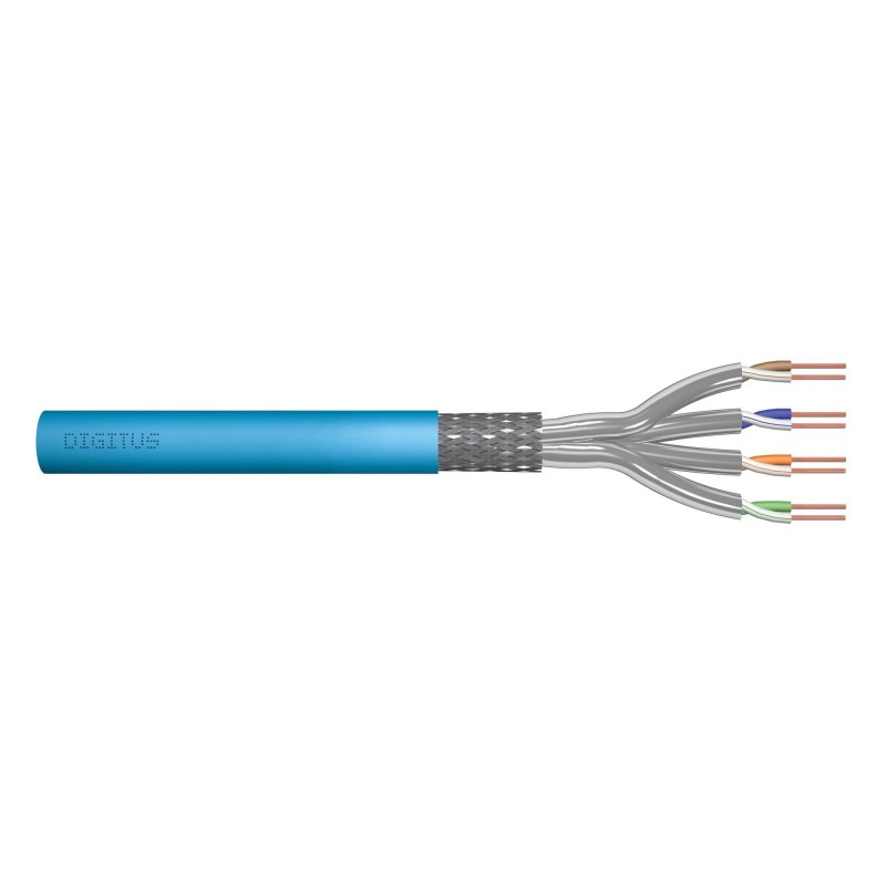 Kabel teleinformatyczny instalacyjny DIGITUS kat.6A, S/FTP, Eca, drut, AWG 23/1, LSOH, 100m, niebieski, ofoliowany