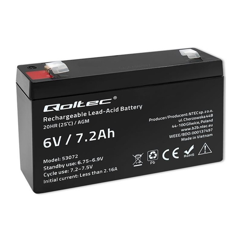 Akumulator AGM Qoltec | 6V | 7.2Ah
