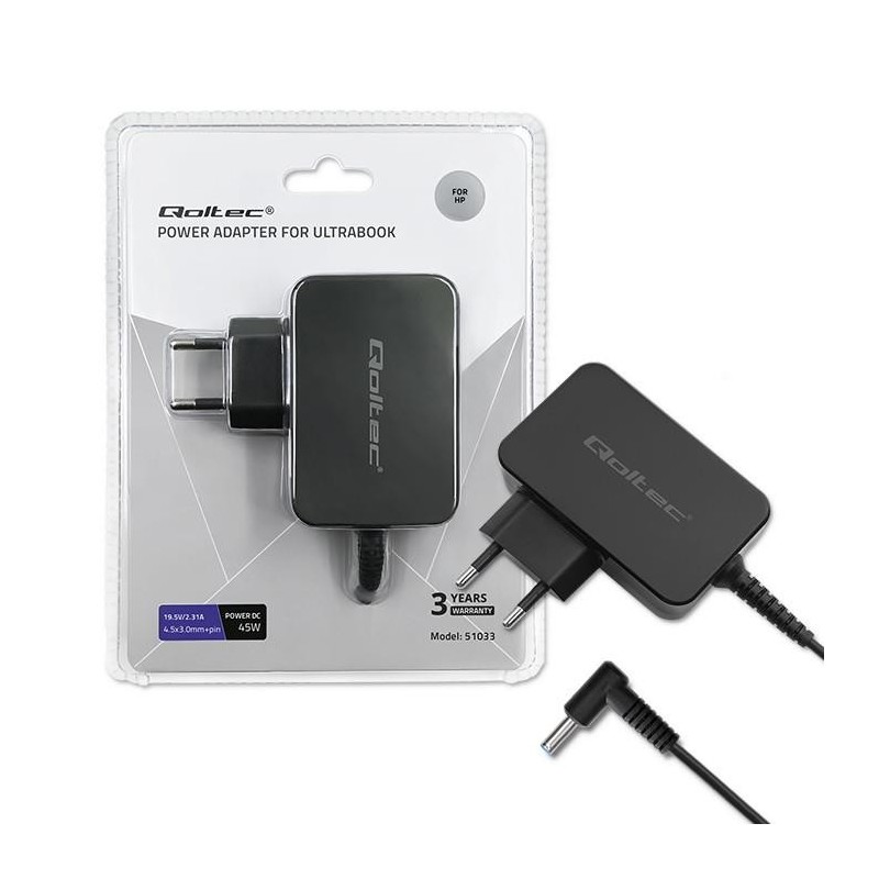 Zasilacz sieciowy Qoltec do ultrabooka HP 45W | 19.5V | 2.31A | 4.5*3.0+pin