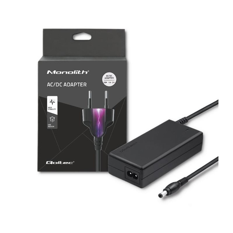 Zasilacz sieciowy Qoltec desktopowy 36W | 12V | 3A | 5.5*2.1 + kabel zasilający