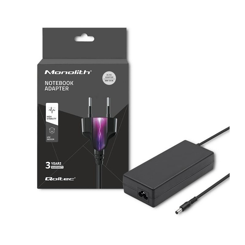 Zasilacz sieciowy Qoltec desktopowy 60W | 12V | 5A | 5.5*2.1 | + kabel zasilający