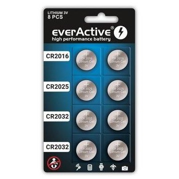 Zestaw baterii litowych everActive 8 sztuk: 4 x CR2032, 2 x CR2025, 2 x CR2016